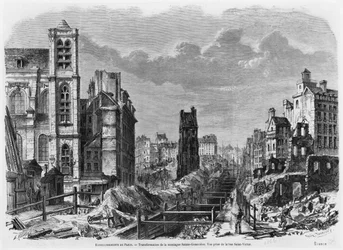 Verbesserungen in Paris, Umgestaltung des Montagne Sainte-Genevieve, Ansicht von der Rue Saint-Victor, 1877